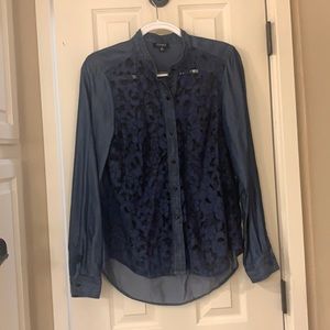 Blue Jean colored blouse with lace down the front